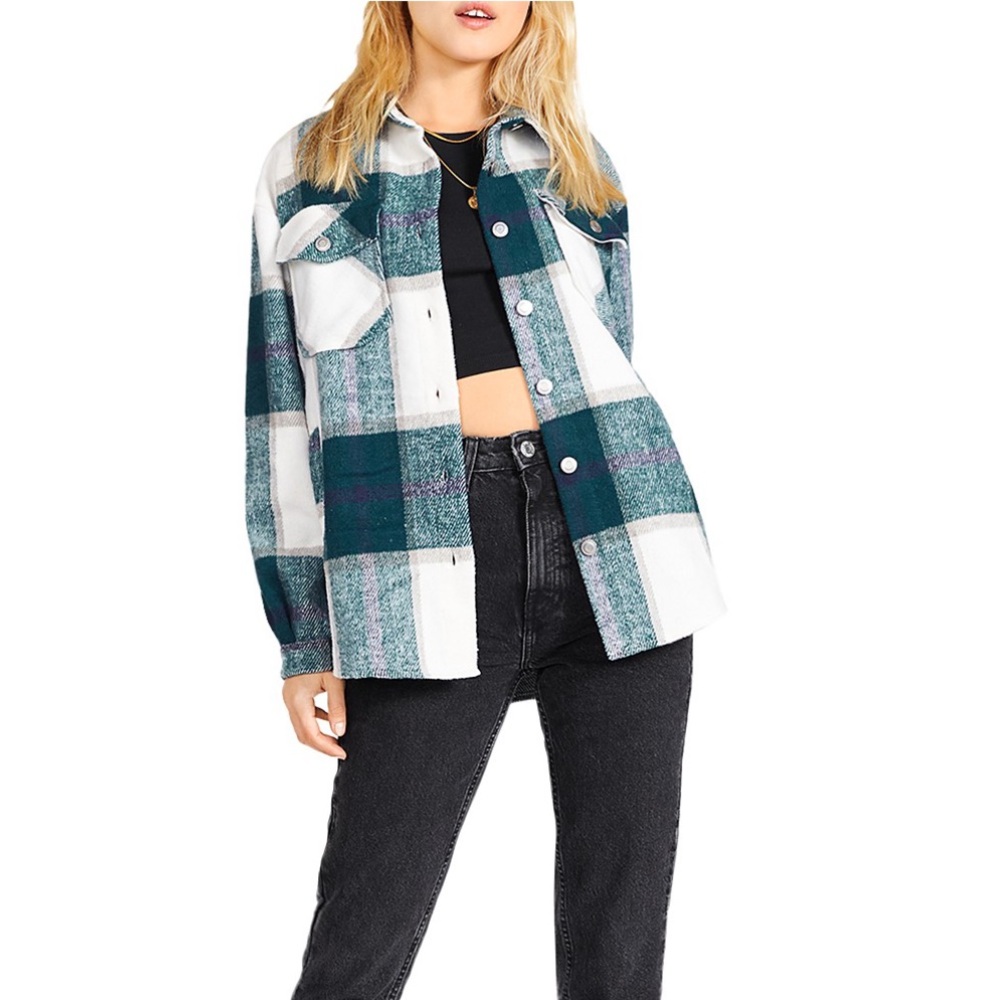 BB Dakota by Steve Madden Plaid Shacket Evergreen Plaid Size Medium - Picture 5 of 15